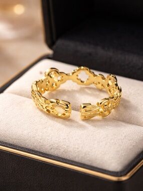 Tory Burch Gold Floral Cutout Open Band Ring